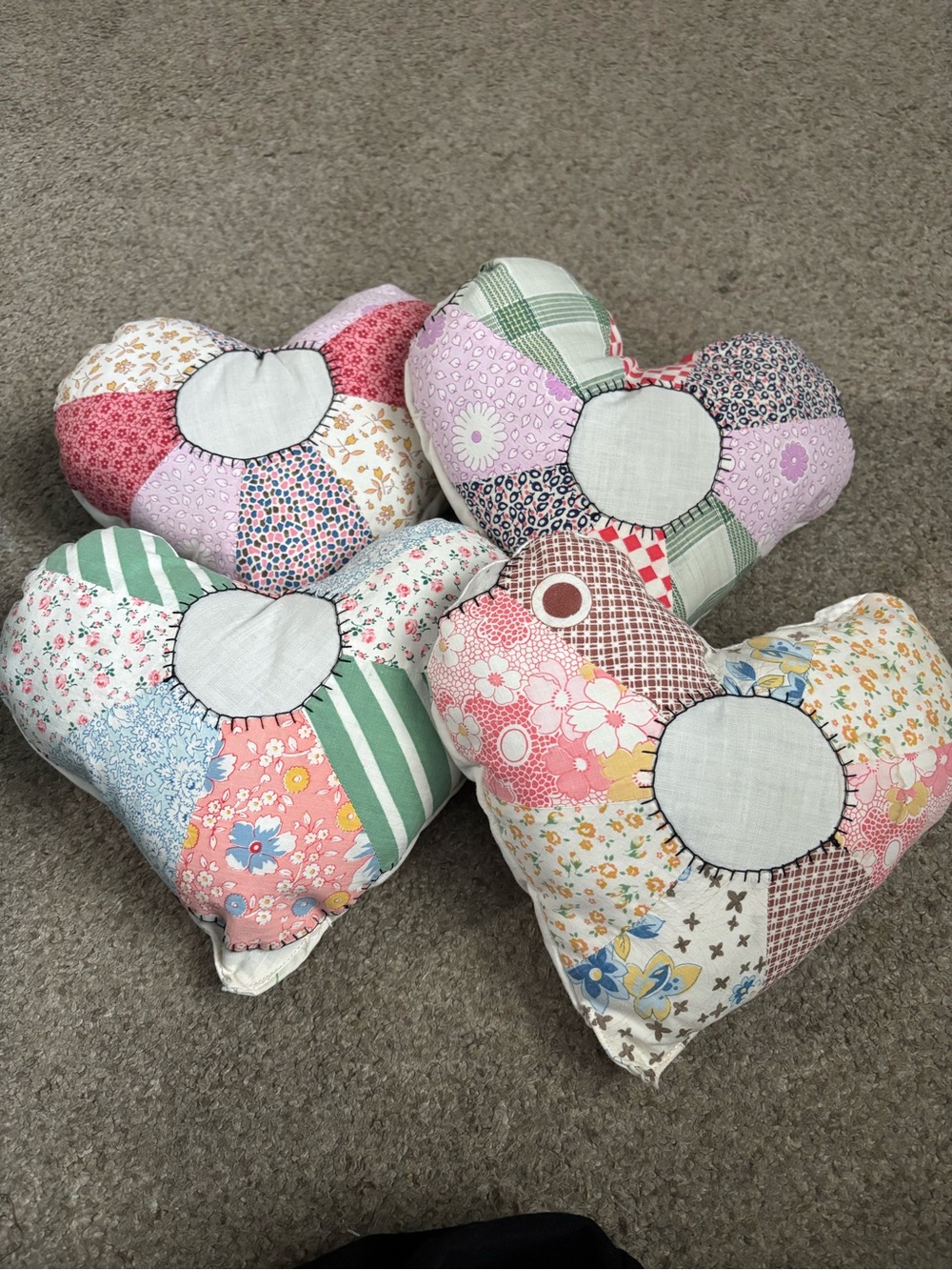 4 patchwork hearts little pillows